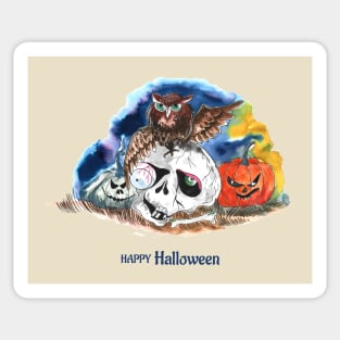 Happy Halloween Owl Skull Sticker